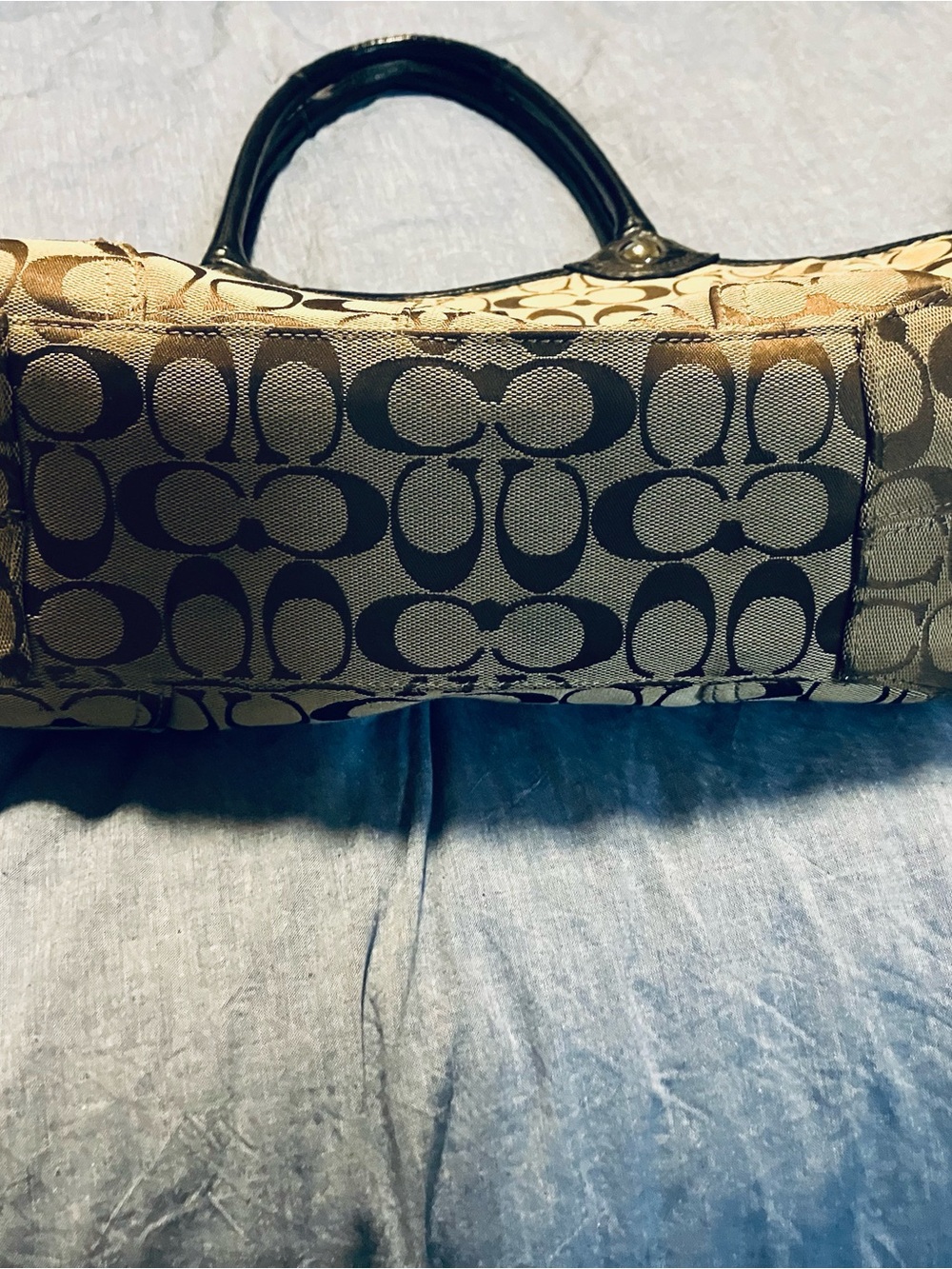 Coach Tan and Black Signature Canvas Tote - Picture 5 of 5